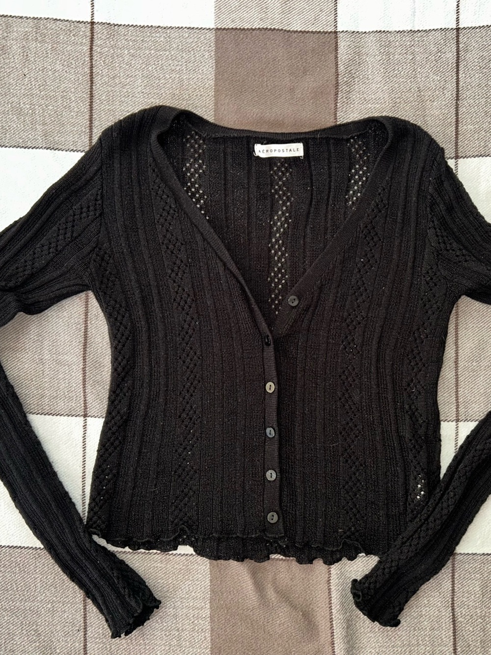 Aeropostale Black Crochet-Knit Button Cardigan